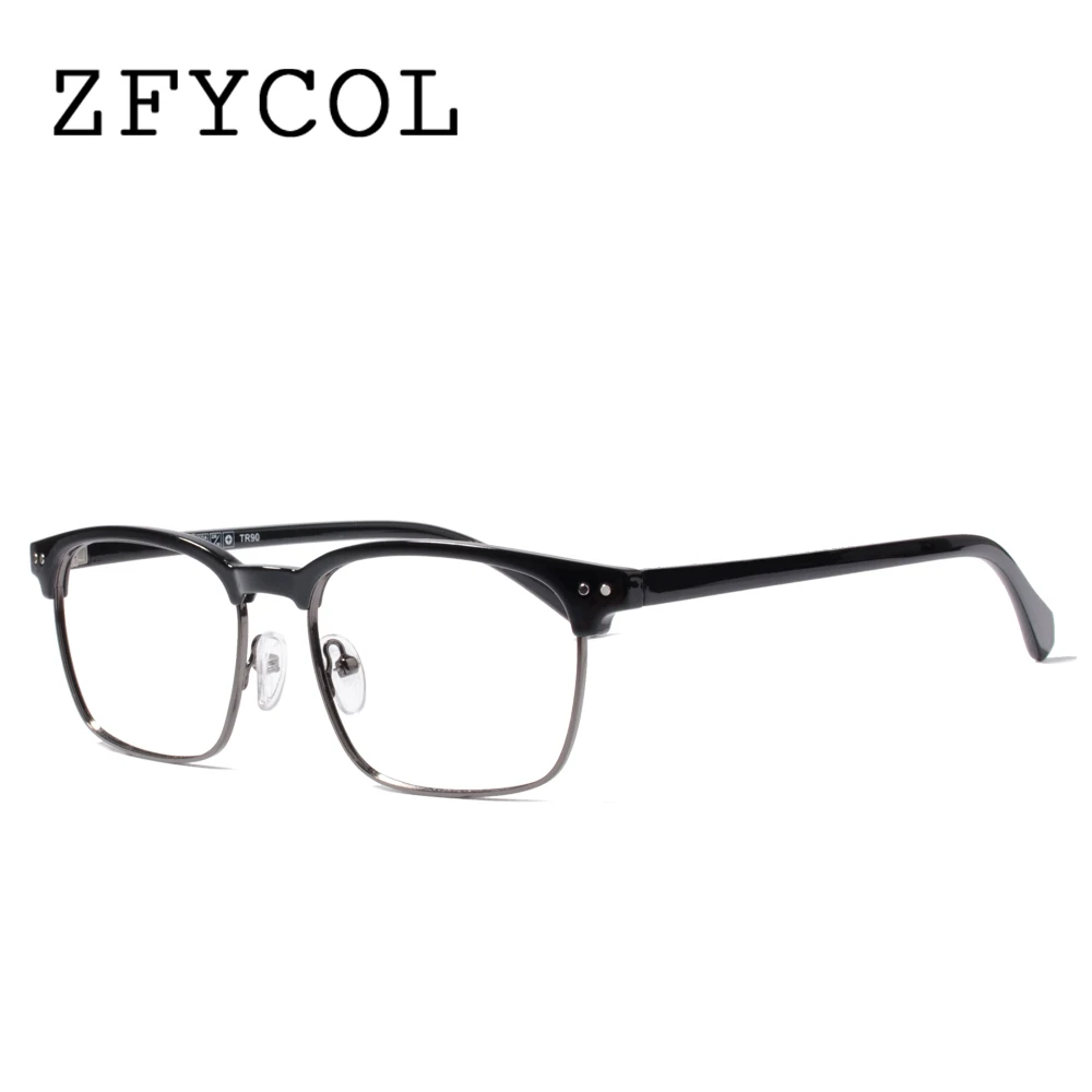 

ZFYCOL Brand Design TR90 Spectacle Frame Vintage Square Plain Eyeglass Frame Optics Clear Reading Glasses for Men Women