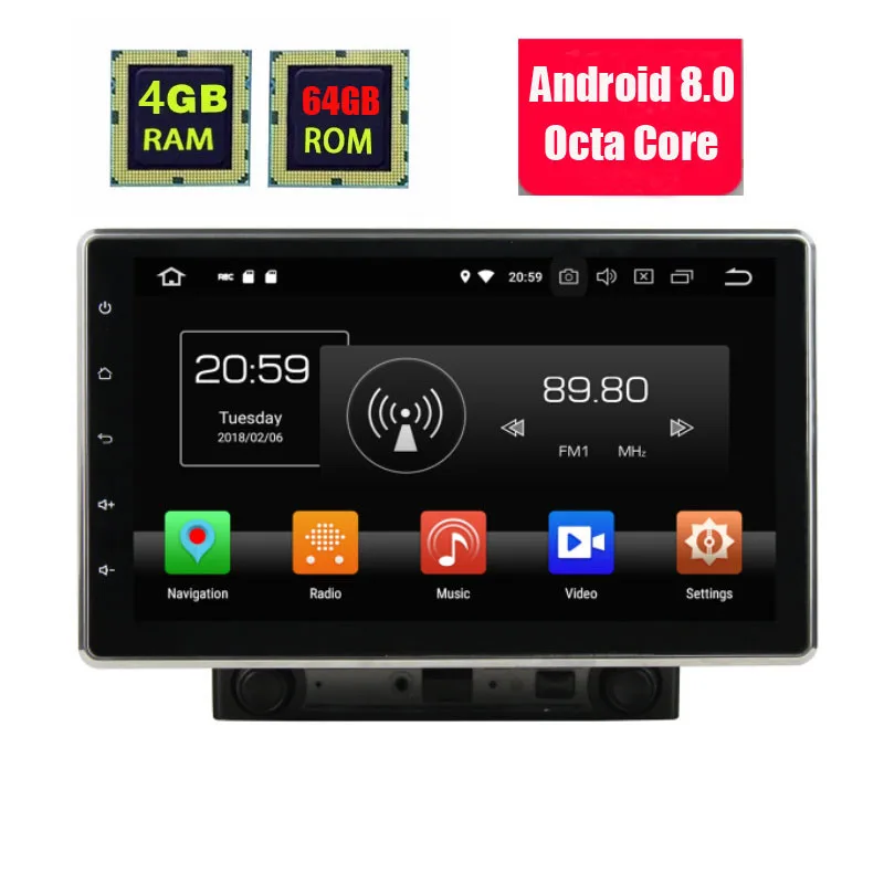 

Android 8.0 10.1" Octa Core Radio 4GRAM 64GB Rotatable Face Panel Screen Car Stereo Player GPS OBD DVR 2 DIN car DVD player