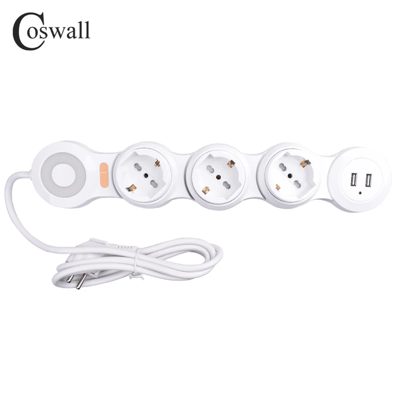 

COSWALL Power Strip Dual USB Charge Port 3 AC EU Italy Outlet Socket Smart Extension Plug Power Button Surge Protector Foldable