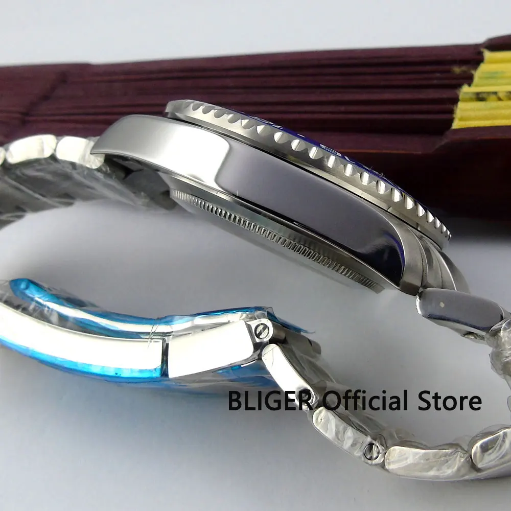 Klassische BLIGER 43 MM Weiß Sterile Zifferblatt Blau Keramik Lünette GMT Funktion Sapphire Kristall Automatische Bewegung herren Uhr B315