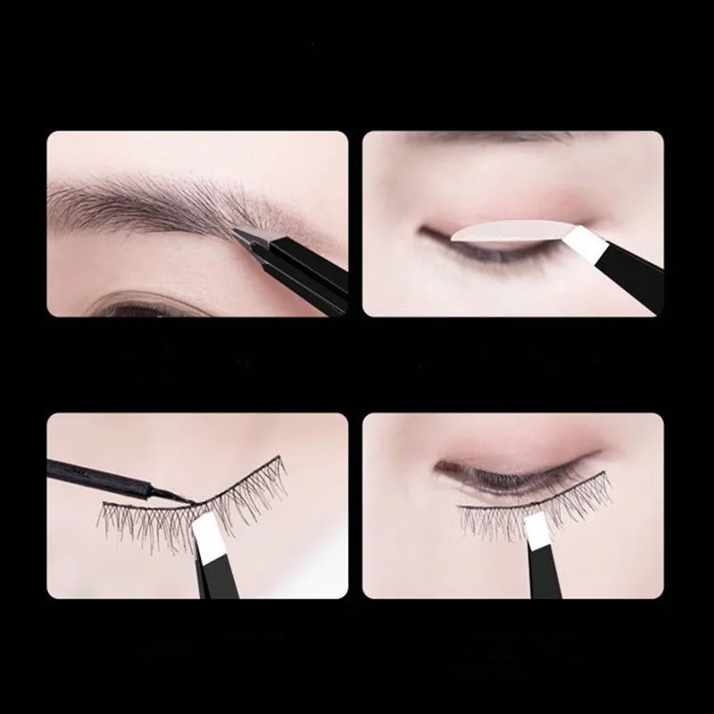 Black Eyebrow Tweezers Stainless Steel Slant Tip Hair Removal Makeup Tool Kit Eyelashes Extension  Double Eyelid  Application 5