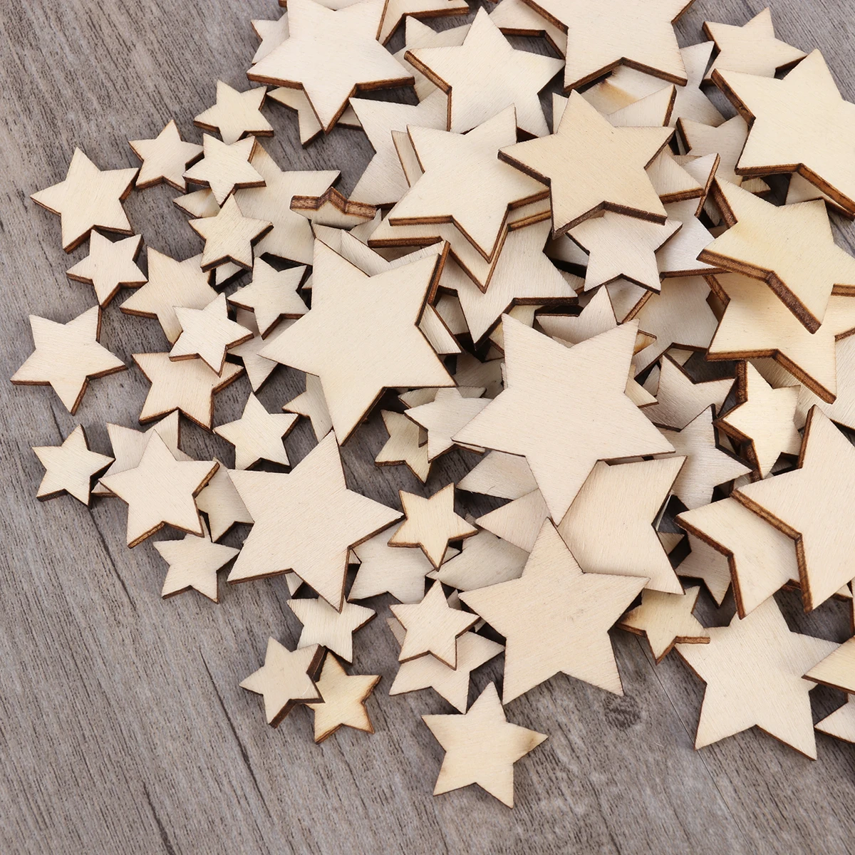 100PCS Unfinished Wooden Stars Assorted Size Cutout Discs For Arts Crafts DIY Decoration Birthday Wedding Display Decor