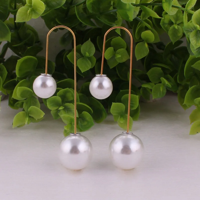 Женские серьги пусеты Boucle d'oreille большие двойные ярких цветов с жемчужинами