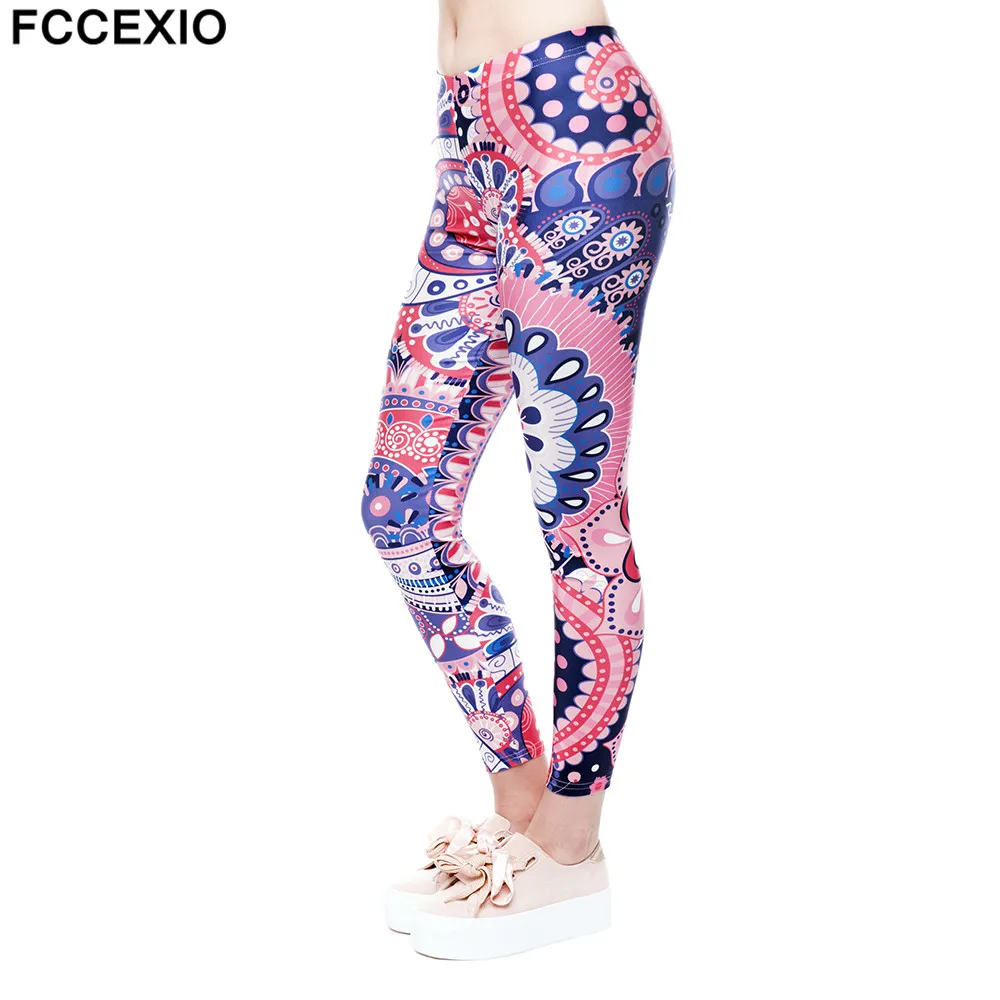 

FCCEXIO Брендовые женские леггинсы для тренировок леггинсы для фитнеса пикантные штаны с высокой талией 3D принт восточные розовые цветочные модные штаны