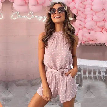 

New Plus Size Women Casual Summer Polka Playsuit Sleeveless Bodycon Party Jumpsuit Romper Trousers Shorts