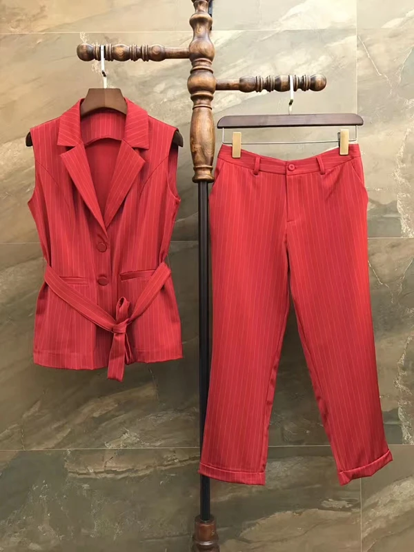 2017 mulheres novas do verão sem mangas cinto clipe cavalo + calça casual terno 618