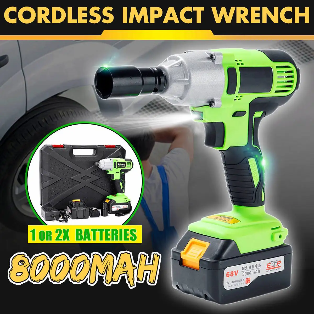 

New Brushless Cordless Electric Impact Socket Wrench 68V 8000mAh 400N.m Max Driver Hand Drill Installation Power Tools Home DIY