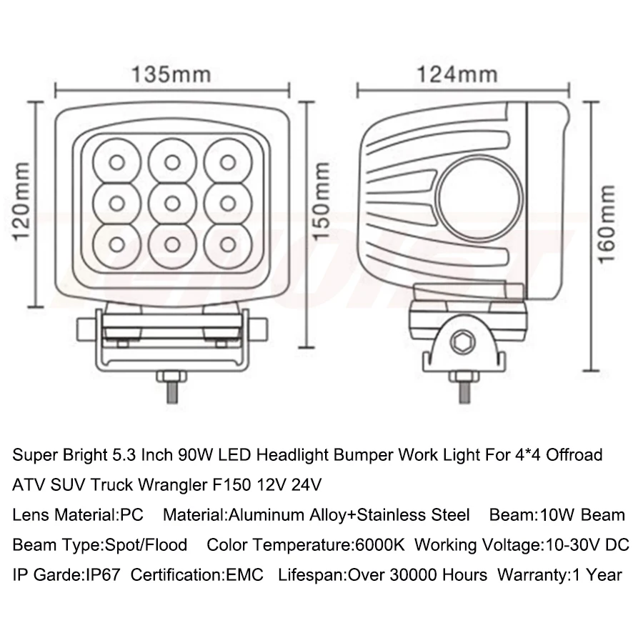 Супер яркий 5,3 дюймов 90 Вт светодиодный фары, бампер рабочий свет для 4*4 внедорожный ATV SUV для грузовика Wrangler F150 G55 Defender 12 V 24 V