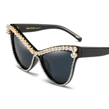 SOLO TU Trend Women Ladies Oversized Rhinestone Cateye Sun Glasses Brand Designer Luxury Elegant Hand Made Sunglasses UV400