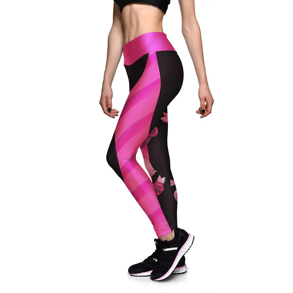 [كنت بلدي سر] هالوين النساء طماق عالية الخصر سلم اللياقة البدنية Leggins أليس في بلاد العجائب ابتسامة القط الرقمية طباعة السراويل