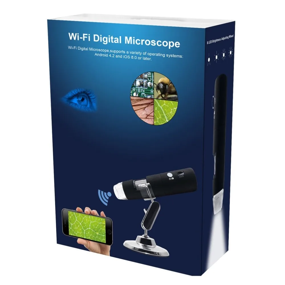  Mini HD WIFI Digital Microscope Camera 50~1000X 8LED Rotary Base Wireless Electronic Microscope For