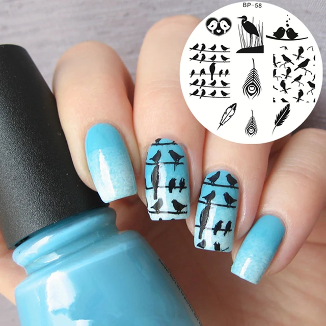 Cute Birds Feather Nail Stamp Plates Nail Art Stamping Template Cute Birds Feather Nail Stamp Plates Nail Art Stamping Template Image Plate BORN PRETTY BP58 - Cute Birds Feather Nail Stamp Plates Nail Art Stamping Template