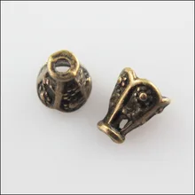 Moda 60 pces antiqued bronze cor cone flor fim talão tampas conectores 5.5x6.5mm
