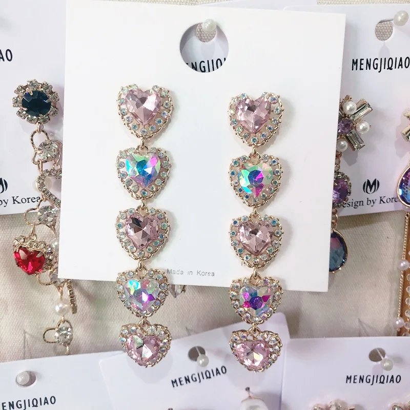 Женские Висячие серьги MENGJIQIAO корейские длинные с разноцветными кристаллами и