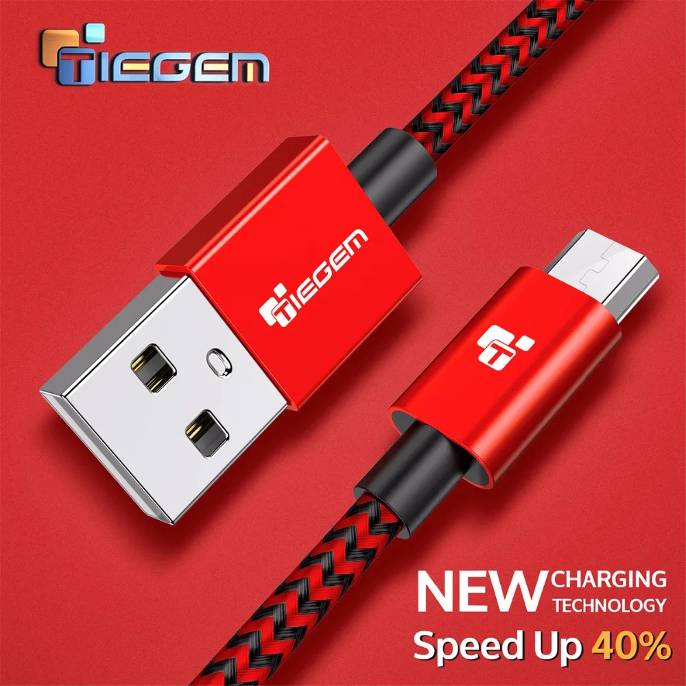 Nylon Micro Cable USB TIEGEM 3A de carga rápida de datos de sincronización USB teléfono móvil Android del cargador del adaptador de Cable para Samsung Sony HTC LG