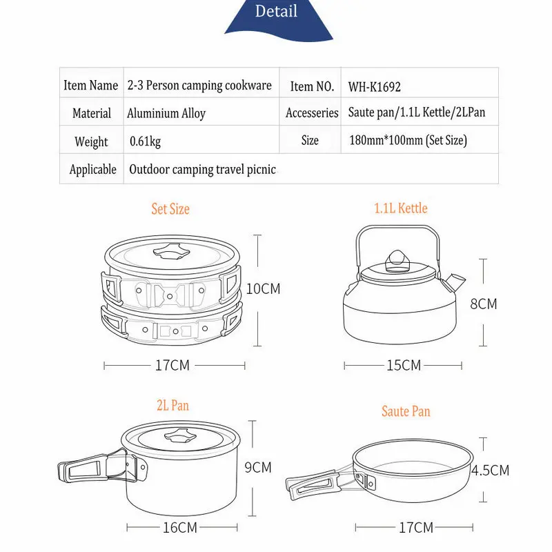 Hewolf al aire libre pot kettle de utensilios de cocina de aluminio plegable vajilla senderismo picnic camping cocina equipo para picnic