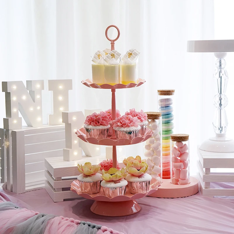 SWEETGO Pink Cake Stands Wood Cupcake Trays 1 Piece Home Decoration Racks Storage  Organizer Dessert Table Party Supplier