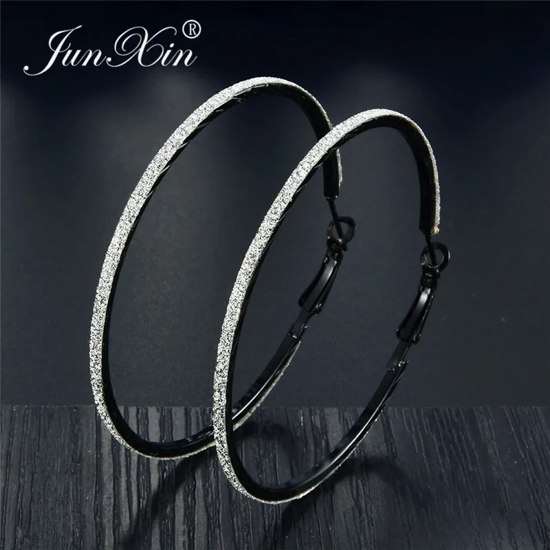 JUNXIN Black/Gold/Silver Color Matte Big Circle Hoop Earrings For Women Men Hip Hop Party Round Large Scrub Earrings Female Male - Image 3
