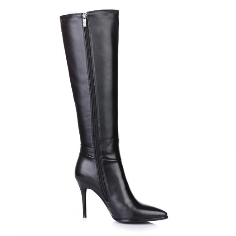 Black Punta Piattaforma Cerniera Da Ginocchio Laterale Alti Eleganti Femminili Tacco Sexy Sottile Donna Genuino A Scarpe Del Stivali Della Cuoio twv7HFFq