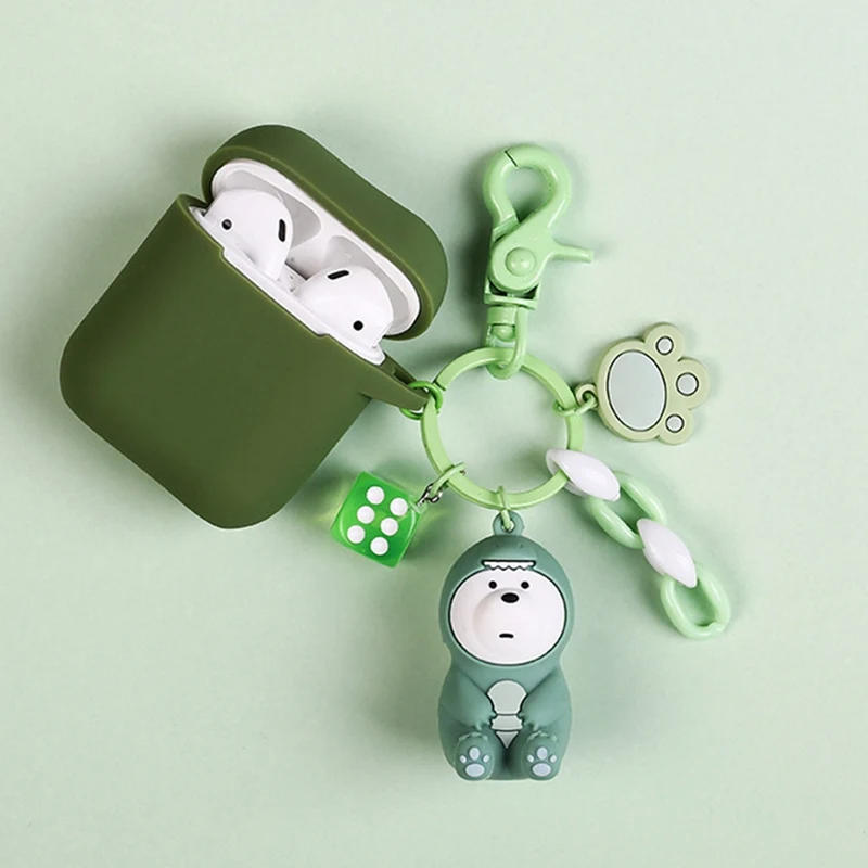 Soft Silicone Case Earphones For Apple Airpods Bluetooth Wireless Earphone Protective Skin Cover Box Cute Animal Keychain