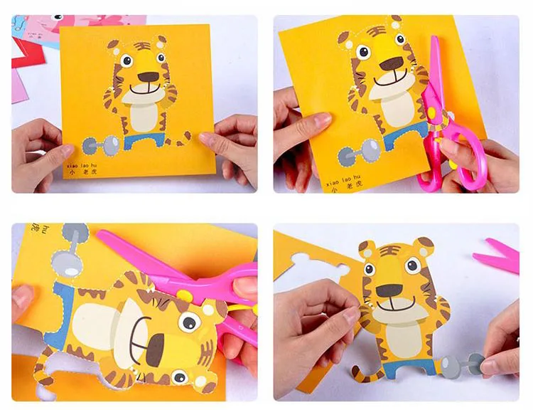 100 шт дети мультфильм цвет бумажные игрушки/Детская бумага резки с безопасные ножницы для детский сад DIY искусства Развивающие игрушки для