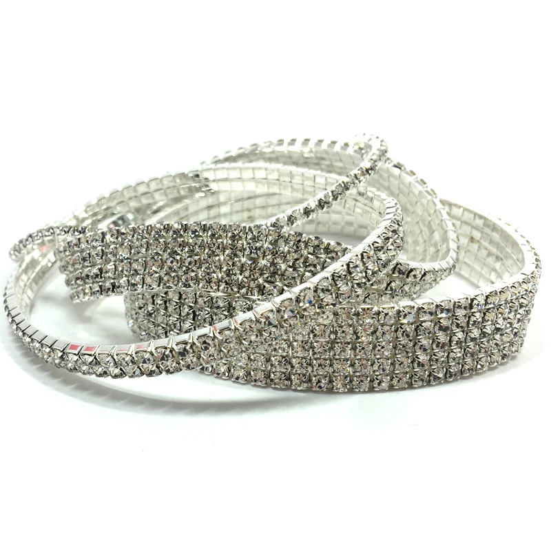 

New 1 2 3 Rows Shine Crystal Stretchy Rhinestones Silver Women Chain Anklet Cheville Barefoot Sandals Pulseras Tobilleras Mujer