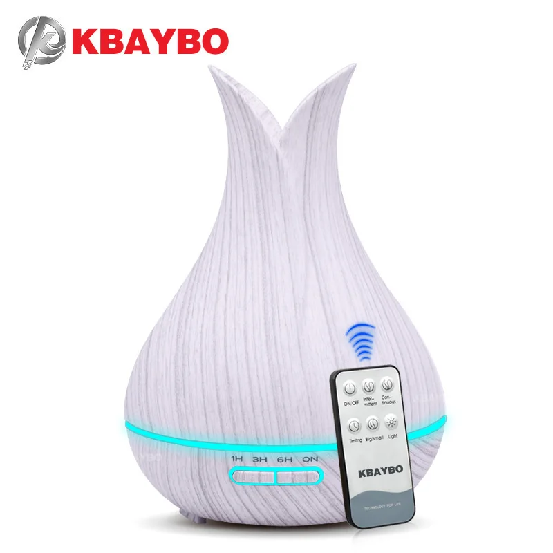 

KBAYBO 400ml air humidifier with white wood remote grain aroma oil diffuser air purifier 7colors options lamp for office