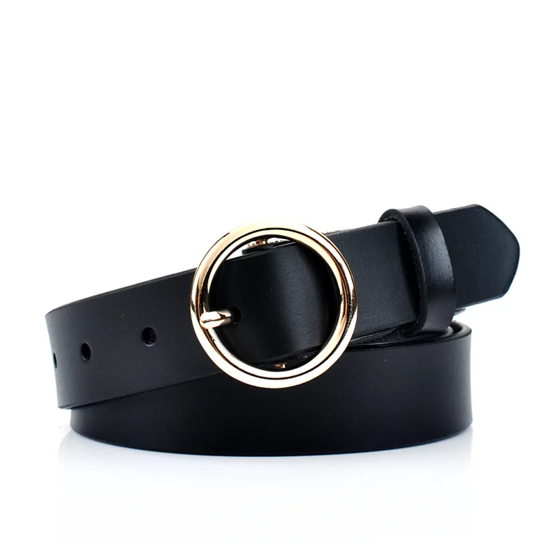 Женский ремень из натуральной кожи cinturon correas para mujer винтажные ремни с кольцом для женщин джинсы ceinture femme - Цвет: BLDQ-Black