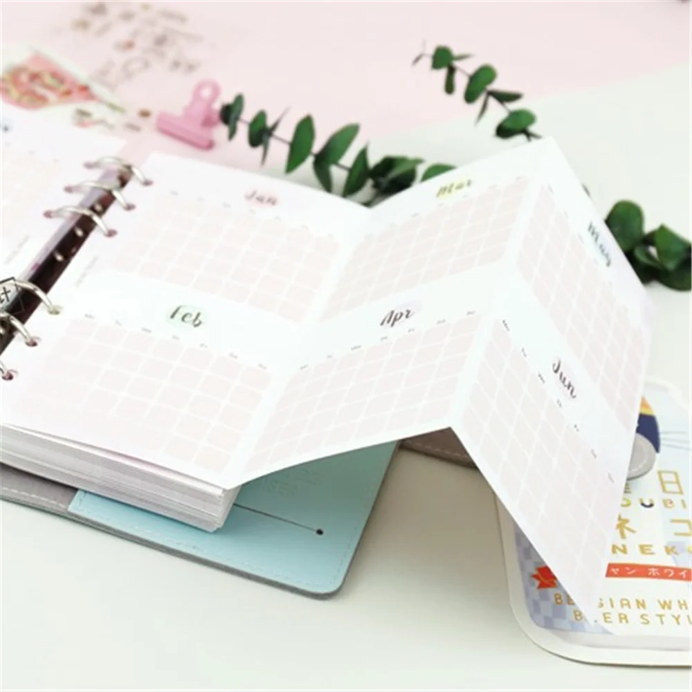 

5 Sheets Monthly Planner Agenda Loose Leaf Dividers Paper Agenda 2019 Three Fold Paper Refills A5/A6 Spiral Notebook Inner Pages