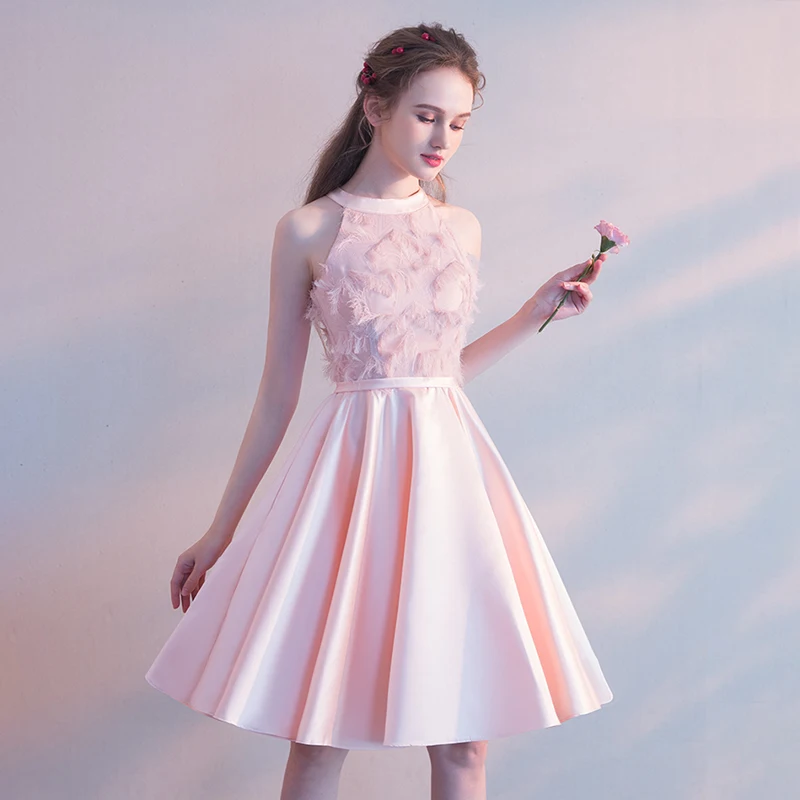 KISBINI/розовые вечерние платья для женщин; летнее платье без рукавов с бретельками на шее; короткие стильные платья принцессы; милые элегантные вечерние платья