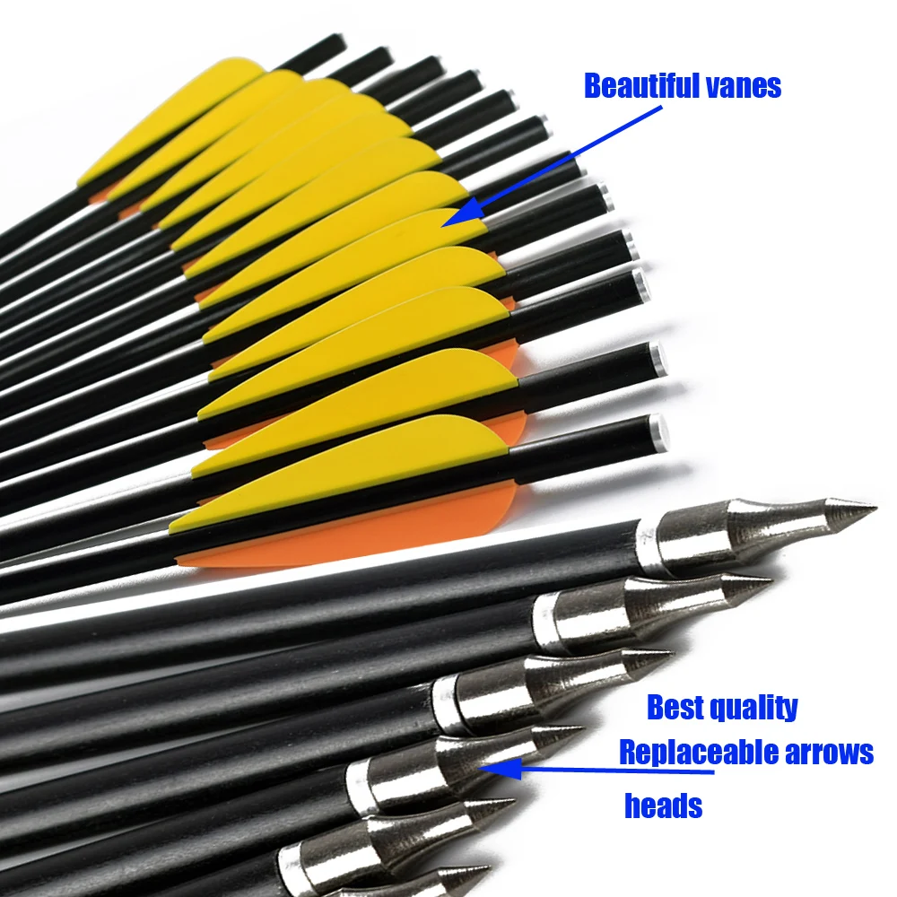 

Crossbow Hunting 6/12Pcs 13Inch Orange Yellow Feather Crossbow Bolt Carbon Arrow For Crossbow, Variable Tip, High Quality