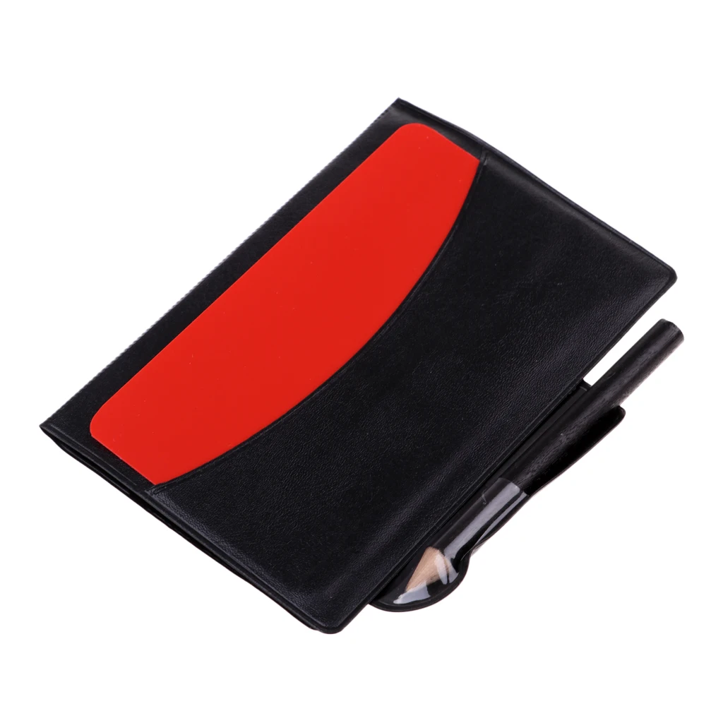 PVC 12x8cm Football Referees Wallet Notebook With Red Yellow Card Pencil & Score Sheet Soccer Score Set