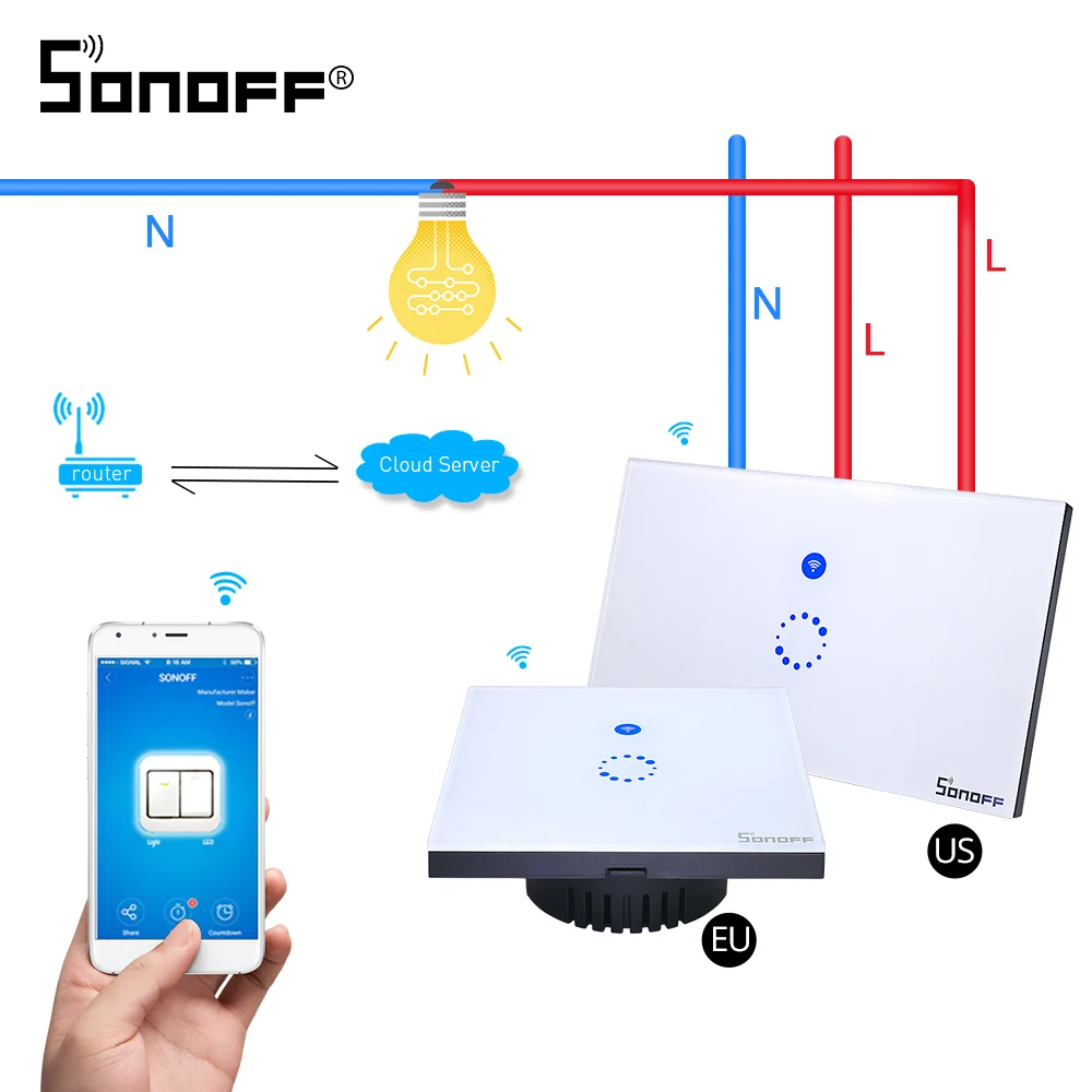 

SONOFF Touch EU/US Wall Switch Wifi 1 Gang Way Touch Panel eWelink Remote Control Smart Home Automation Module Alexa Google Home