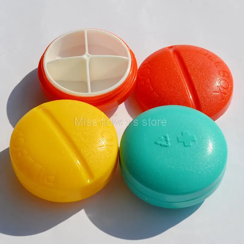 

Mini 4 Slots Portable Medicine Tablet Round Shaped Pill Box Storage Organizer Container Case