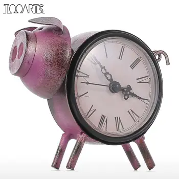 

Tooarts Piggy Clock Handmade Vintage Metal Cat Figurine Mute Table Clock Practical Clock One AA Battery Miniature Home Decor