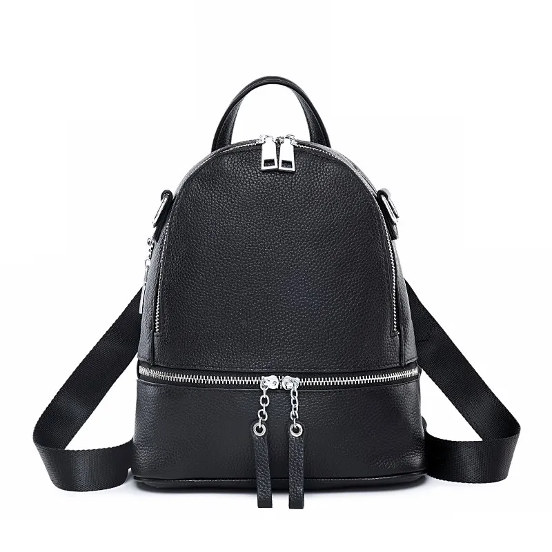 2022 ZENCY Silver Hardware 100% Genuine Cow Leather Lady Women's Backpacks Top Layer Cowhide Summer Backpack Young Girls Bag 