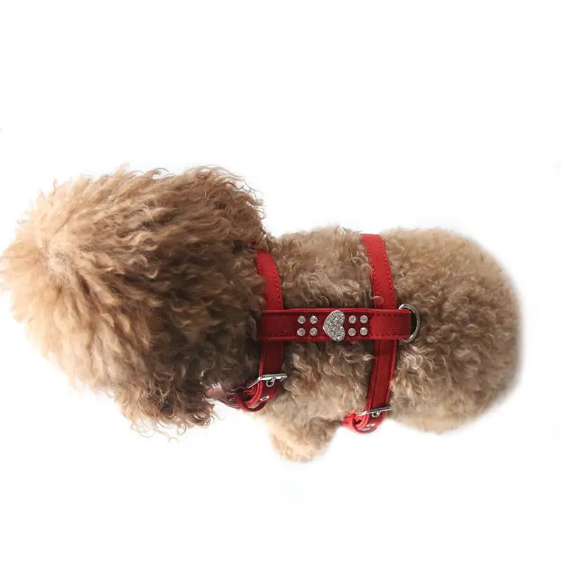 Dog Double ring Rhinestone Pet Collars Harness Leash Korean Fleece Harness Collar For Dog