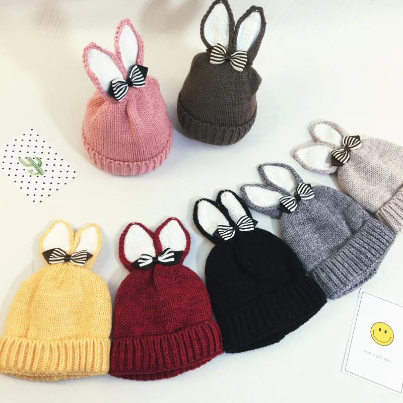 

Lovely Bunny Winter Hat for Children Rabbit Ears Cartoon Knitted Warm Fleece Beanie Thick Warm Hat for Girls 3-5 Years Boys Girl
