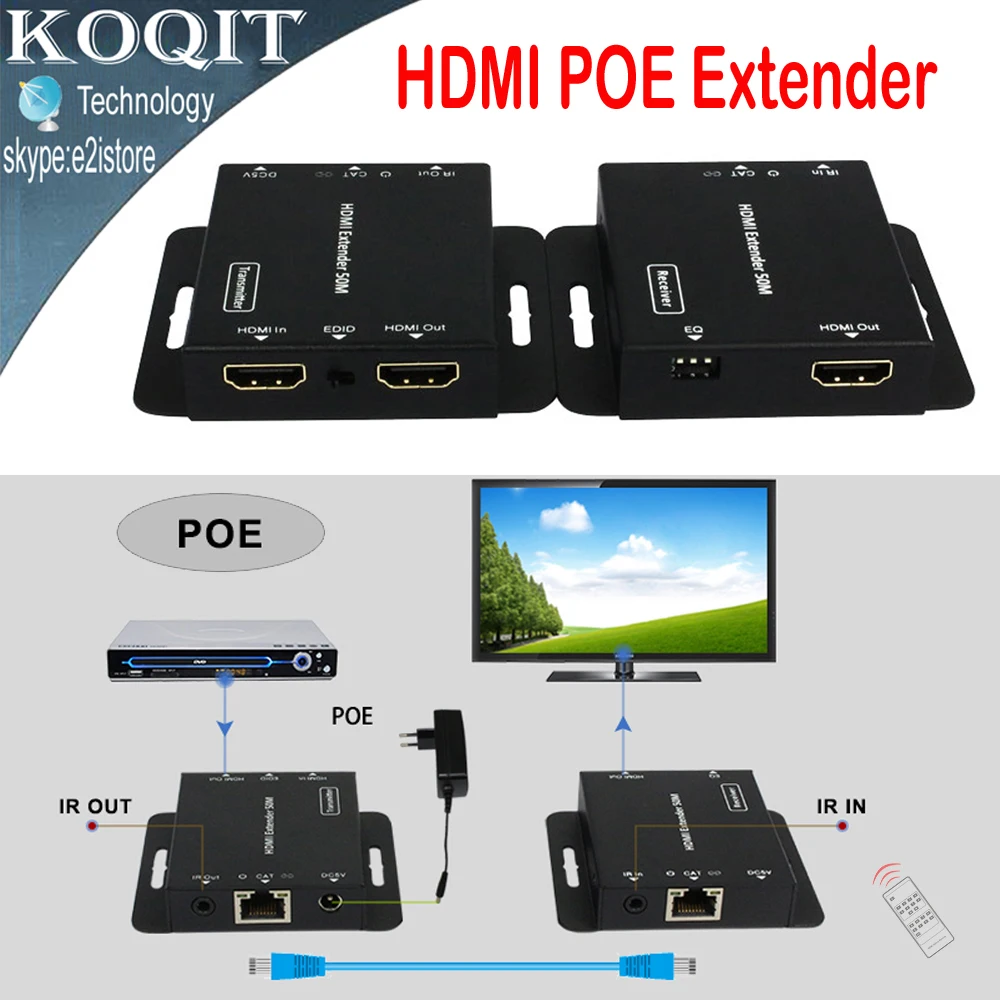 

HD 1080P HDMI Extender Over Single 50m/164ft UTP Cables Transmitter Receiver Support HDMI HDCP Compliant Devices + IR Remote