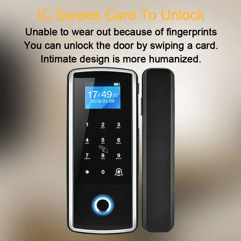 Keyless Digital Door Lock Biometric Fingerprint Door Lock Fingerprint Password Card For Home Office Anti-theft Glass Door Lock  