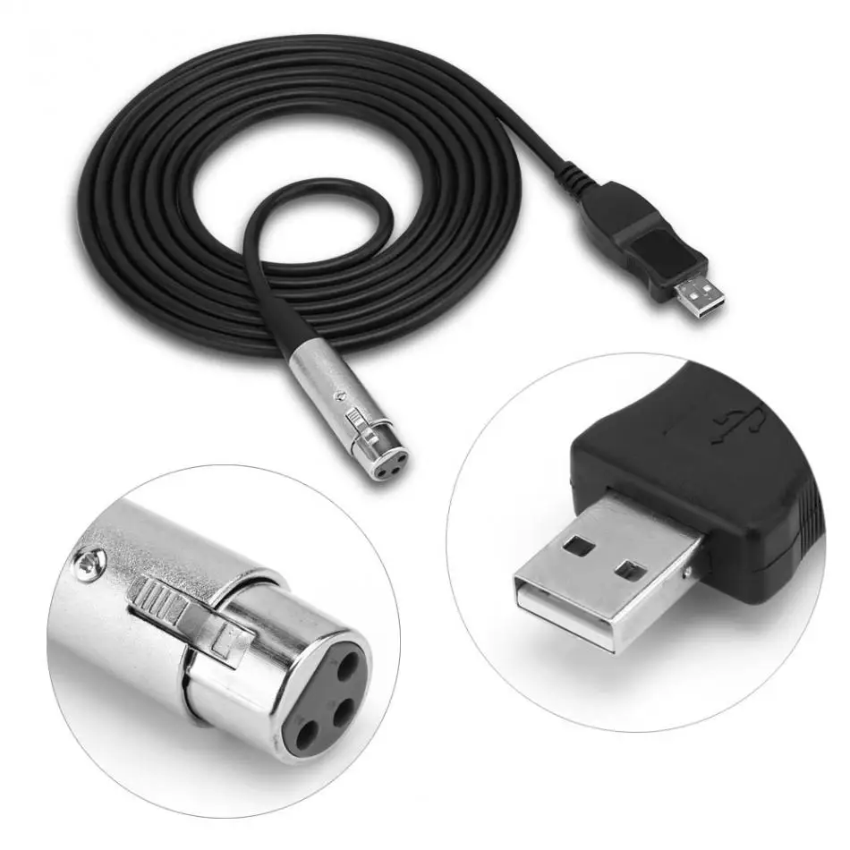 

Black USB Male to XLR Female Microphone Mic Studio Audio Link Cable Adapter Built-in A/D Converter