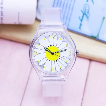 

2018 famous young women children girl transparent daisy casual waterproof quartz wristwatches students creative resin face clock