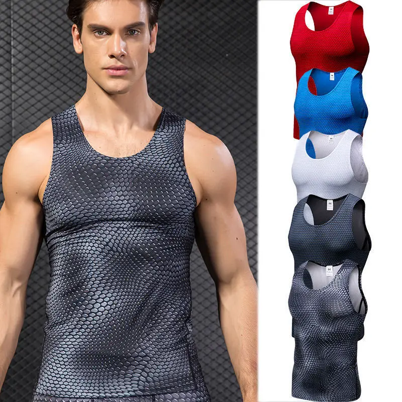 

2019 New T-Shirt Compression Fitness Tights Top Quickly Dry Sleeveless Gym Clothing Summer Workout Running Vest Sports Shirt Men