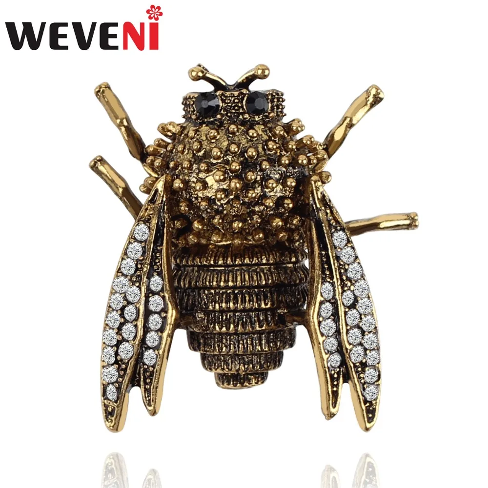 

WEVENI Antique Gold Bee Insect Brooches Rhinestone Scarf Clothes Decoration Pin For Women Fashion Jewelry Lady Novelty Gift Bulk