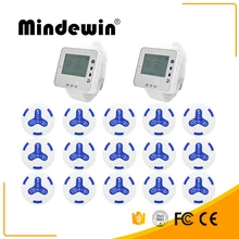 Mindewin New Type Queue System Wireless 15pcs Waterproof Calling Button +2 pcs Wrist Watch Wireless Call System For Restaurant