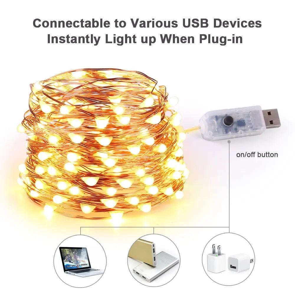 СВЕТОДИОДНАЯ Гирлянда 33FT 10 м 100 светодисветодиодный 5 В USB 8 функций|Светодиодные