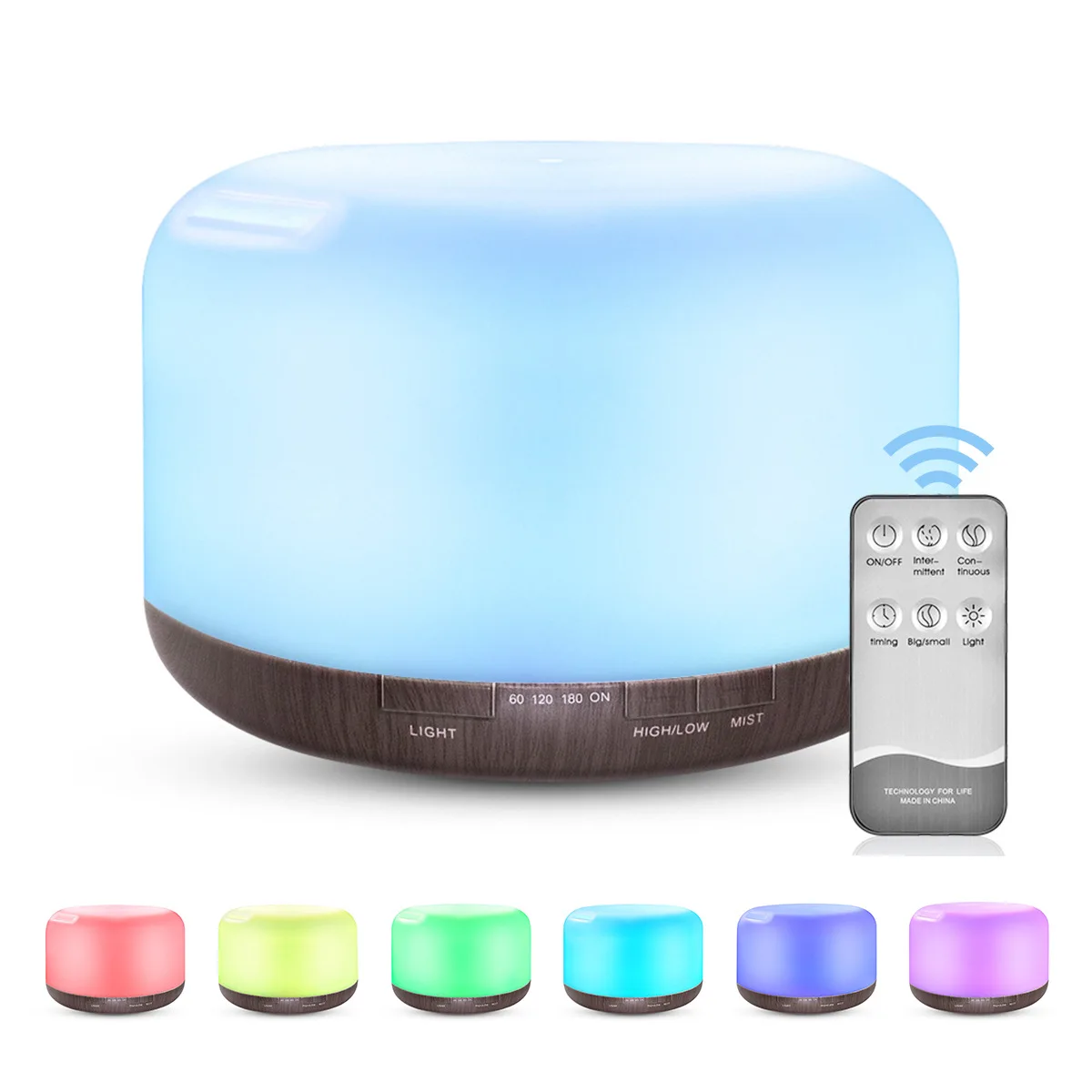 

500Ml Remote Control Ultrasonic Air Humidifier Wood Grain Essential Oil Aromatherapy Home Diffuser with 7 Color Led Light