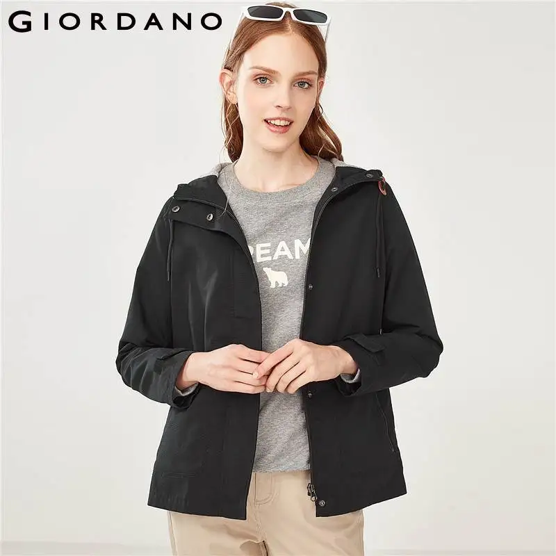Giordano Women Jacket Women Windbreaker Solid Color Hood With