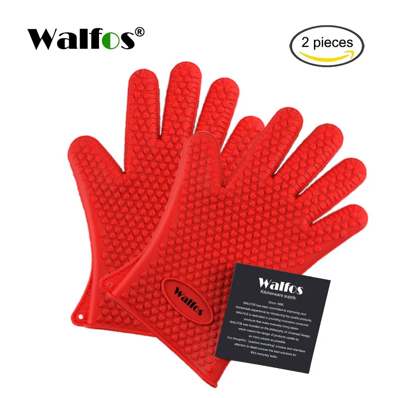WALFOS 1 шт. термостойкие кухонные перчатки Толстая прихватка-перчатки для барбекю кремния барбекю гриль печь прихватка горшок держатель перчатки для приготовления пищи - Цвет: two red