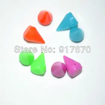 

CPAM 10* H15 MM 2640PCS Sew on CCB Spike Studs in Flourescent Color,Stitch on neon ABS Convex Beads for decorative apparel shoes